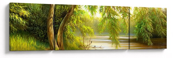 Obraz - Vrba u jezera, olejomalba (170x50 cm)