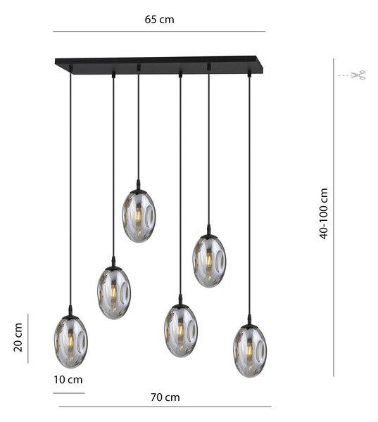 Závěsné svítidlo ASTRAL 6 – černé, grafitové sklo, 6× E14, šířka 65 cm