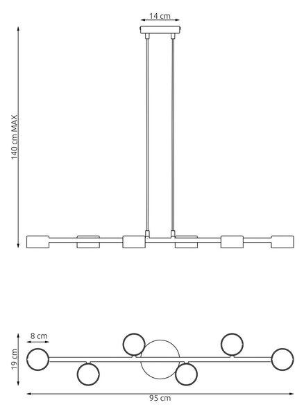 Závěsné svítidlo MEGARA 6 – černé, 6× GX53, šířka 80 cm