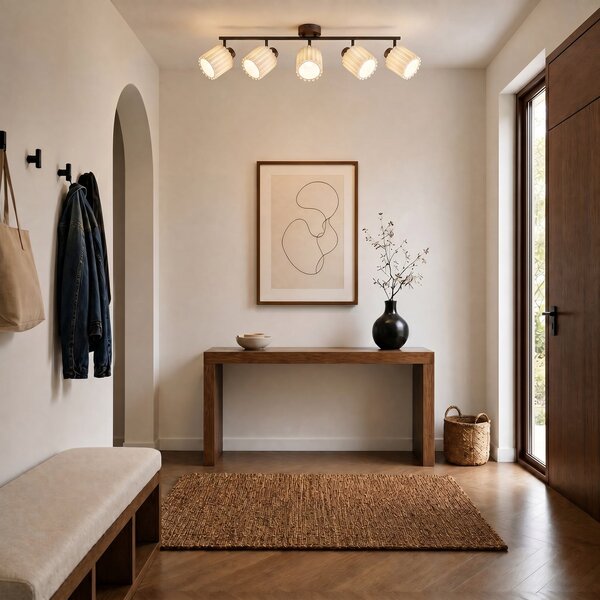 Stropní Lampa Lindby, Shiloh, stmívatelné, Dřevo, Obývací pokoj, Tkanina / Textil, Moderní