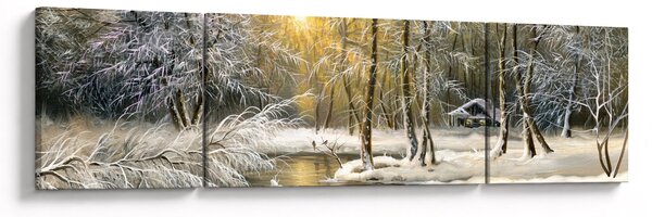 Obraz - Chaloupka v lese, olejomalba (170x50 cm)