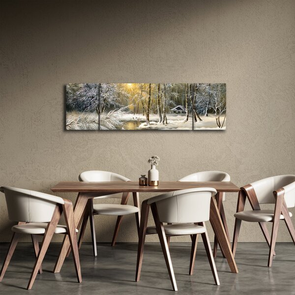 Obraz - Chaloupka v lese, olejomalba (170x50 cm)