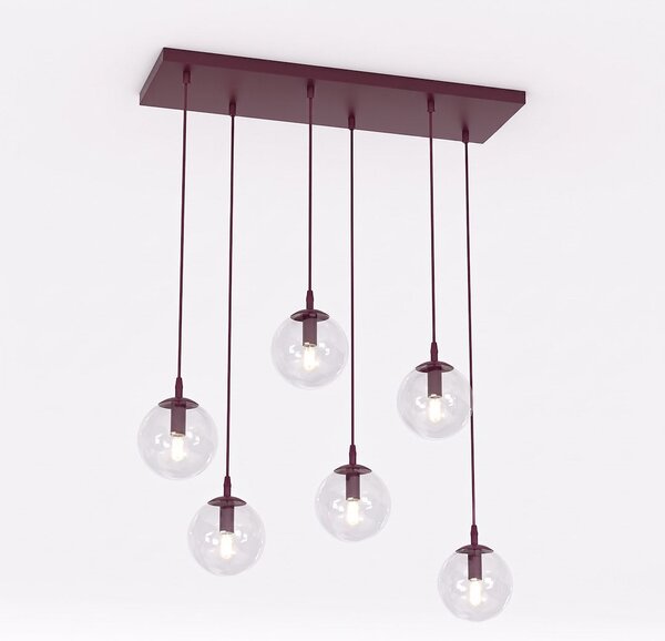 Závěsné svítidlo COSMO 6 – vínové, čiré sklo, 6× E14, šířka 81 cm