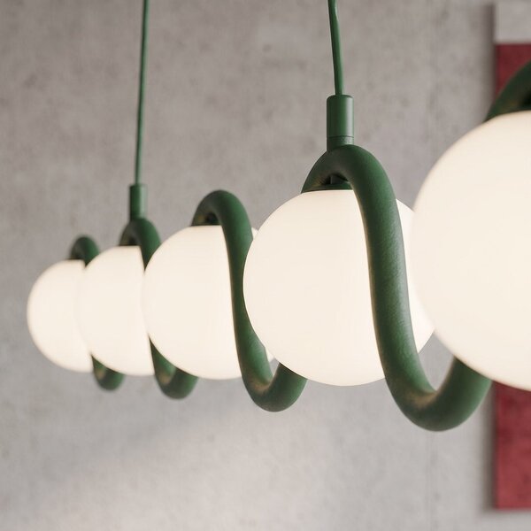 Závěsné svítidlo SINUS 5 – olivově zelené, bílé sklo, 5× G9, šířka 110 cm