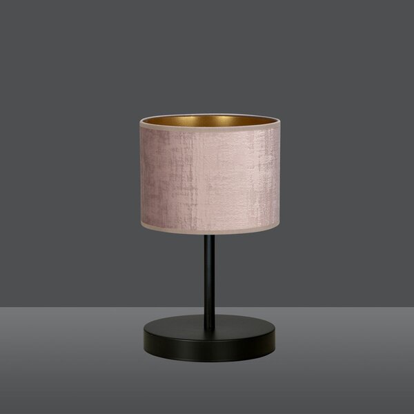 Stolní lampa HILDE LN1 – černá, růžové textilní stínidlo, 1× E27, šířka 18 cm