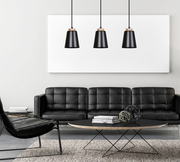 Závěsné svítidlo BOLERO 3 – černé, 3× E27, šířka 66 cm
