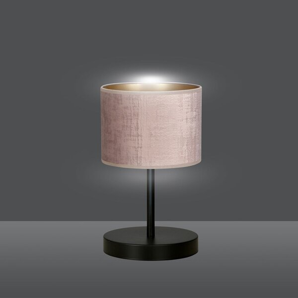 Stolní lampa HILDE LN1 – černá, růžové textilní stínidlo, 1× E27, šířka 18 cm