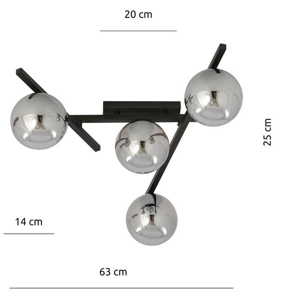 Stropní svítidlo SMART 4 – černé, grafitové sklo, 4× E14, šířka 63 cm