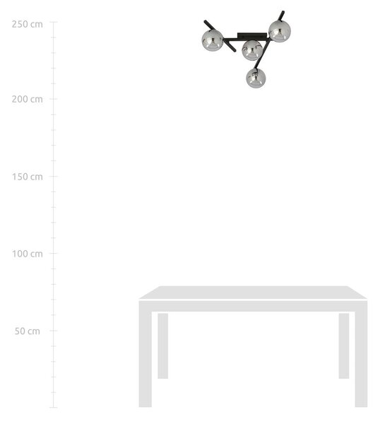 Stropní svítidlo SMART 4 – černé, grafitové sklo, 4× E14, šířka 63 cm