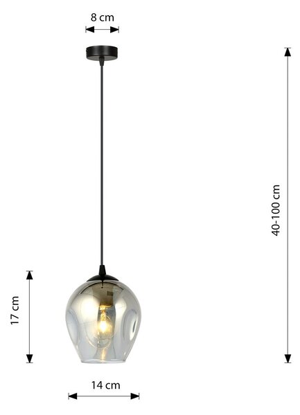 Závěsné svítidlo ISTAR 1 – černé, grafitové sklo, 1× E27, šířka 14 cm