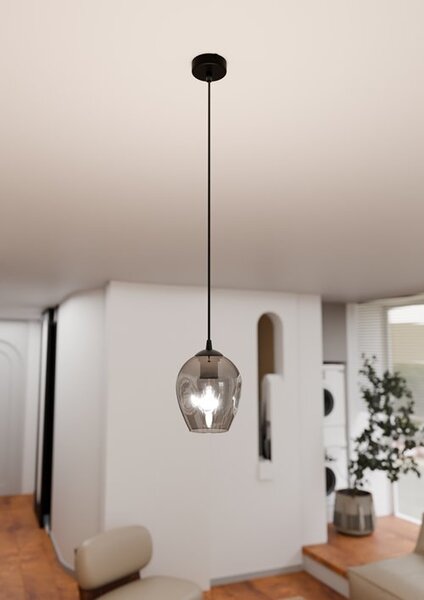 Závěsné svítidlo ISTAR 1 – černé, grafitové sklo, 1× E27, šířka 14 cm