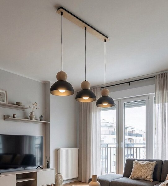 Závěsné svítidlo KAKI 3 – černé, 3× E27, šířka 73 cm