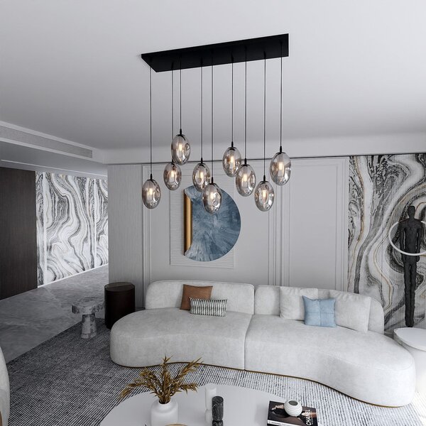 Závěsné svítidlo ASTRAL 9 – černé, grafitové sklo, 9× E14, šířka 100 cm