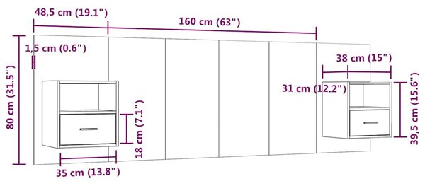 Čelo postele se skříňkami šedé sonoma kompozitní dřevo 3115722
