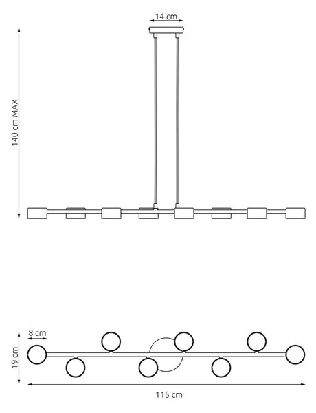 Závěsné svítidlo MEGARA 8 – černé, 8× GX53, šířka 116 cm