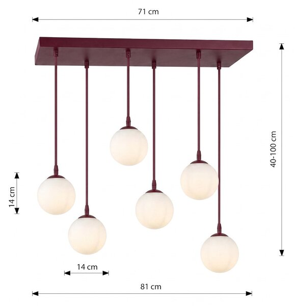 Závěsné svítidlo COSMO 6 – vínové, opálové sklo, 6× E14, šířka 81 cm
