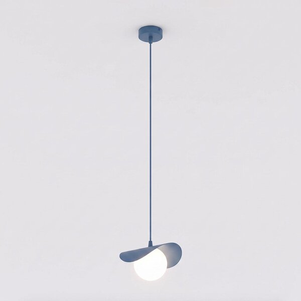 Závěsné svítidlo RITUAL 1S – tlumeně modré, bílé sklo, 1× G9, šířka 31 cm