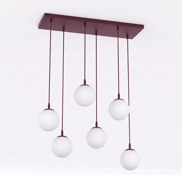 Závěsné svítidlo COSMO 6 – vínové, opálové sklo, 6× E14, šířka 81 cm