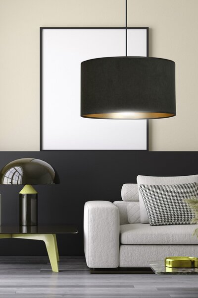 Závěsné svítidlo HILDE 1 – celočerné, textilní stínidlo, 1× E27, šířka 35 cm