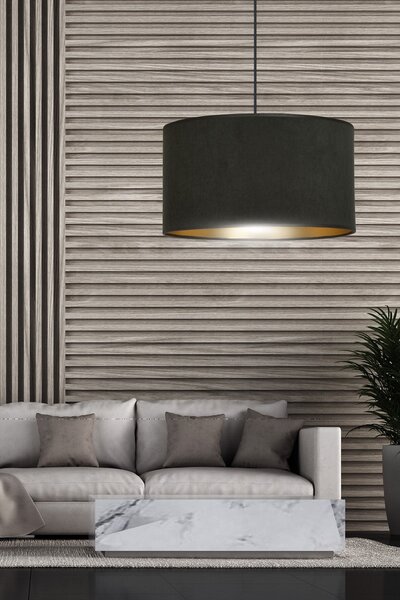 Závěsné svítidlo HILDE 1 – celočerné, textilní stínidlo, 1× E27, šířka 35 cm