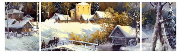 Obraz - Zimní městečko (170x50 cm)