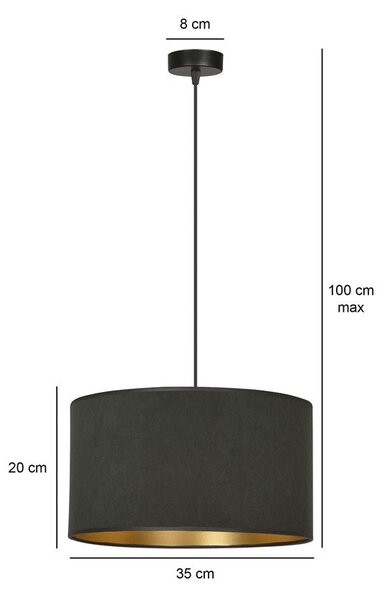 Závěsné svítidlo HILDE 1 – celočerné, textilní stínidlo, 1× E27, šířka 35 cm