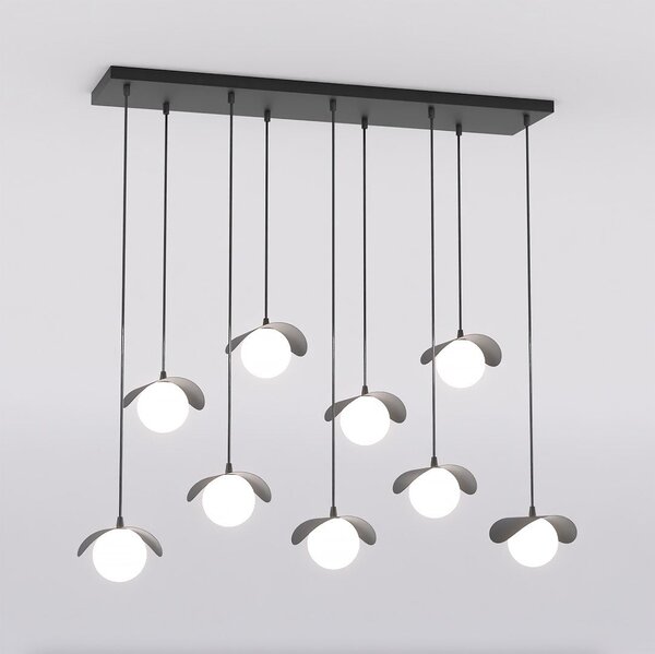 Závěsné svítidlo RITUAL 9 – černé, bílé sklo, 9× G9, šířka 100 cm
