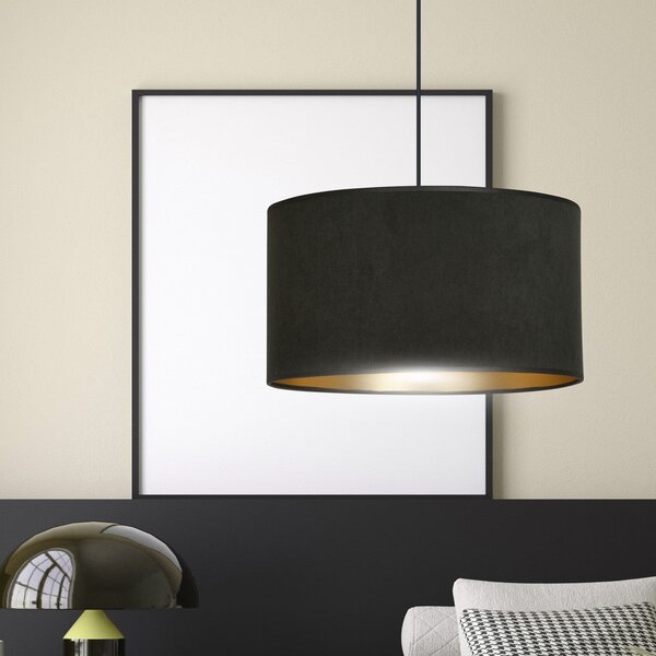 Závěsné svítidlo HILDE 1 – celočerné, textilní stínidlo, 1× E27, šířka 35 cm
