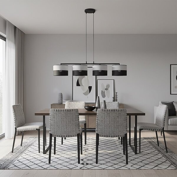 Závěsné svítidlo KARBON 4 – černé / šedé, textilní stínidla, 4× E27, šířka 95 cm