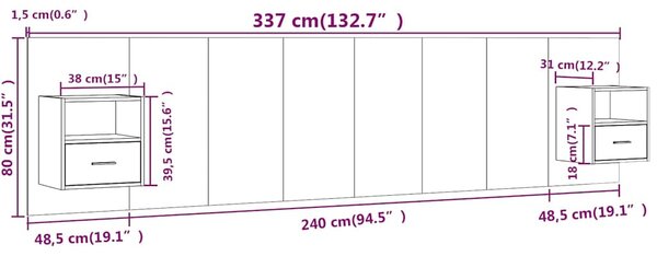 Čelo postele se skříňkami bílé kompozitní dřevo 3115764