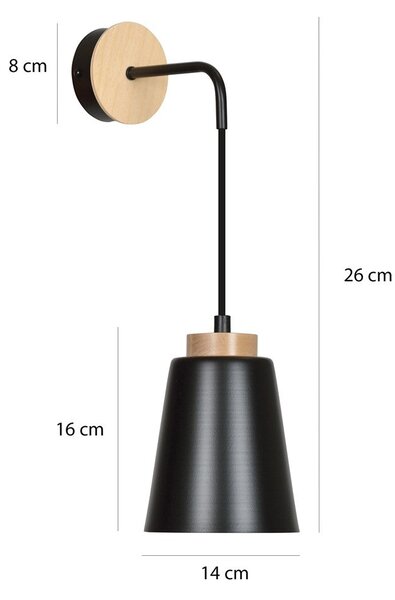 Nástěnné svítidlo BOLERO K1 – černé, 1× E27, šířka 14 cm