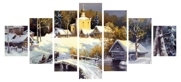 Obraz - Zimní městečko (210x100 cm)