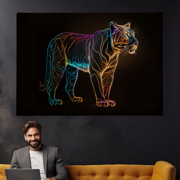 Obraz na plátně - Barevná puma (černý panter, celé tělo) FeelHappy.cz Velikost obrazu: 210 x 140 cm