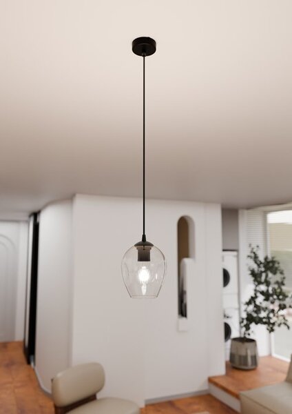 Závěsné svítidlo ISTAR 1 – černé, čiré sklo, 1× E27, šířka 14 cm