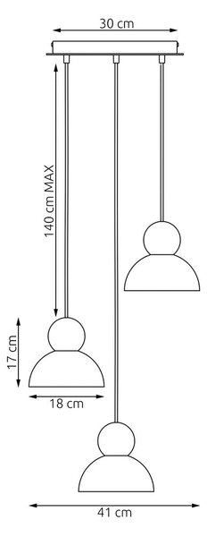 Závěsné svítidlo KAKI 3 PREM – bílé, 3× E27, šířka 41 cm