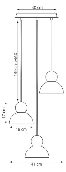 Závěsné svítidlo KAKI 3 PREM – bílé, 3× E27, šířka 41 cm