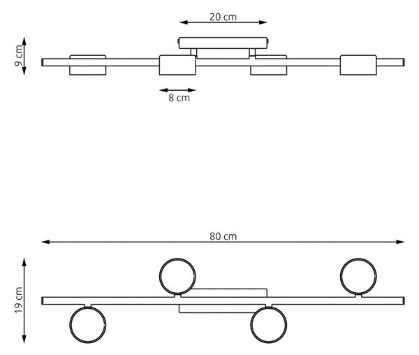 Stropní svítidlo BET 4 – černé, 4× GX53, šířka 80 cm