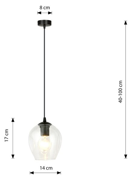 Závěsné svítidlo ISTAR 1 – černé, čiré sklo, 1× E27, šířka 14 cm