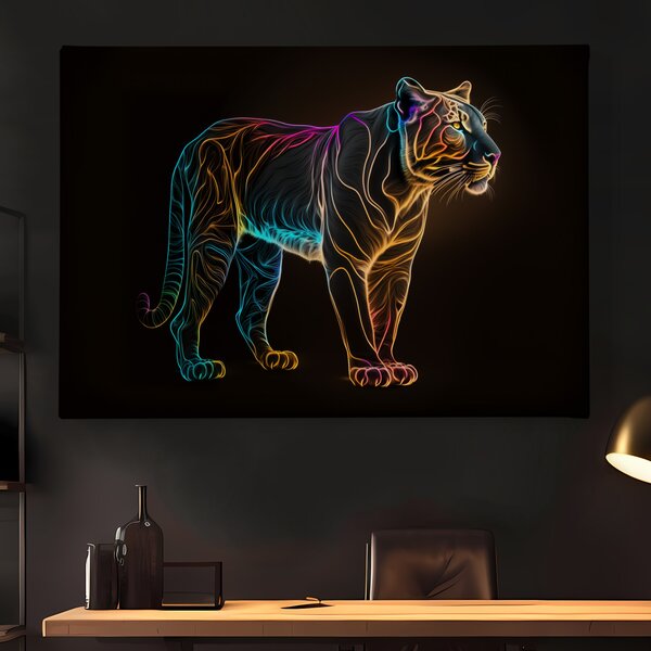 Obraz na plátně - Barevná puma (černý panter, celé tělo) FeelHappy.cz Rozměr (Šířka/Výška): 40 x 30 cm