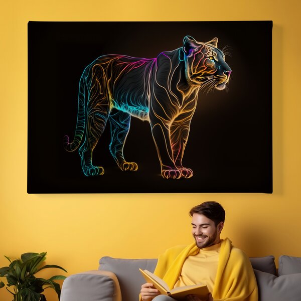 Obraz na plátně - Barevná puma (černý panter, celé tělo) FeelHappy.cz Rozměr (Šířka/Výška): 40 x 30 cm