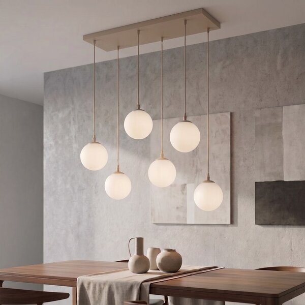 Závěsné svítidlo COSMO 6 – moka, opálové sklo, 6× E14, šířka 81 cm