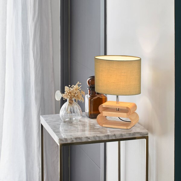 COREP Stolní lampa Oslo, světlá/světlé dřevo, výška 30 cm, bavlna/dřevo, Zelená, Obývací pokoj / jídelna, Dřevo, Skandinávský