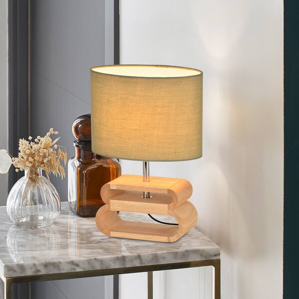 COREP Stolní lampa Oslo, světlá/světlé dřevo, výška 30 cm, bavlna/dřevo, Zelená, Obývací pokoj / jídelna, Dřevo, Skandinávský