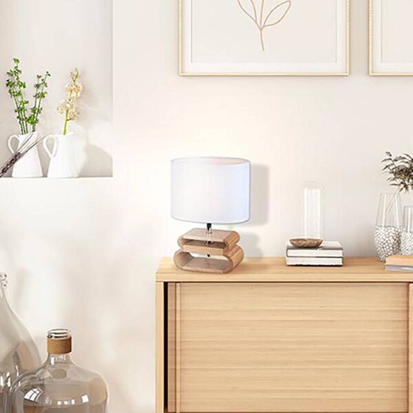 COREP Stolní lampa Oslo, bílá/světlé dřevo, výška 30 cm, plátno/dřevo, Bílá / opál, Obývací pokoj / jídelna, Dřevo, Skandinávský