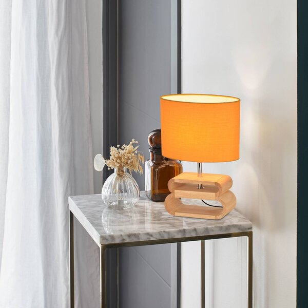 COREP Stolní lampa Oslo, hořčičně žlutá/světlé dřevo, 30 cm, bavlna/dřevo, Žlutá / oranžová, Obývací pokoj / jídelna, Dřevo