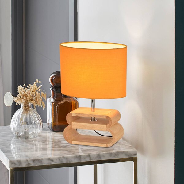 COREP Stolní lampa Oslo, hořčičně žlutá/světlé dřevo, 30 cm, bavlna/dřevo, Žlutá / oranžová, Obývací pokoj / jídelna, Dřevo