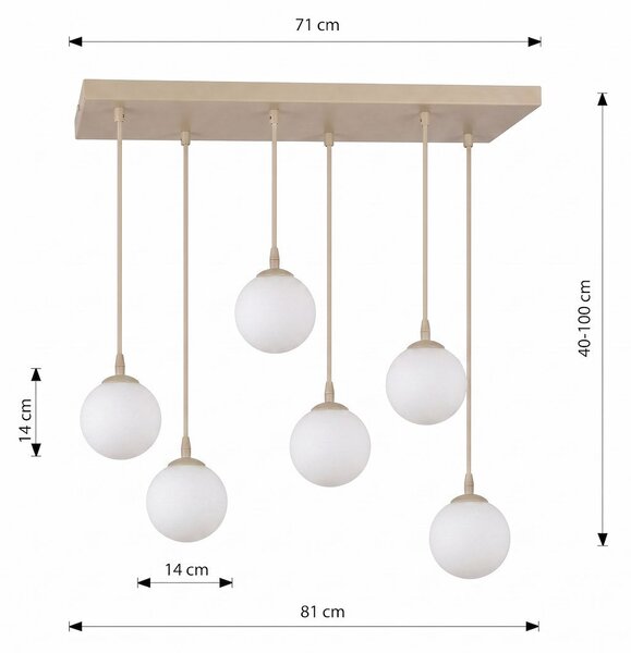 Závěsné svítidlo COSMO 6 – moka, opálové sklo, 6× E14, šířka 81 cm