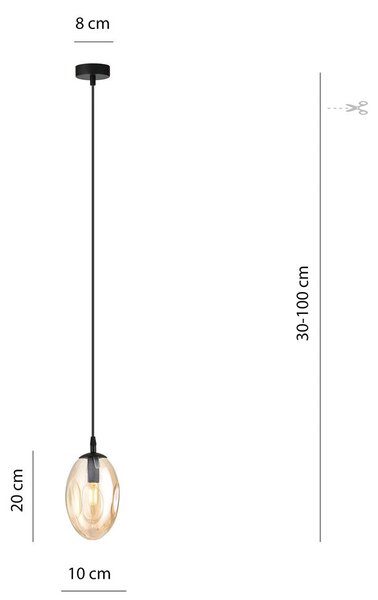 Závěsné svítidlo ASTRAL 1 – černé, jantarové sklo, 1× E14, šířka 10 cm