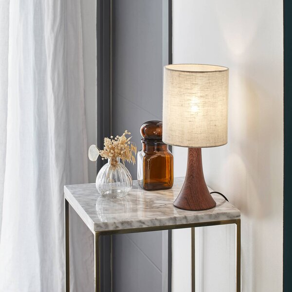 COREP Stolní lampa Arto, tmavě hnědá/bílá, výška 32 cm, kov/plátno, Tmavé dřevo, Obývací pokoj / jídelna, kov