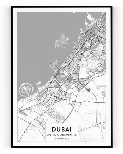 Plakát / Obraz Mapa Dubai Pololesklý saténový papír A4 - 21 x 29,7 cm